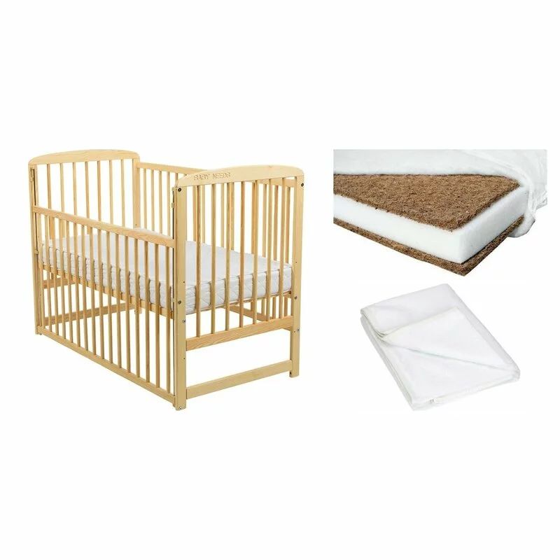 Set Patut din lemn Babyneeds Ola + Saltea Cocos Confort II + Protectie Qmini