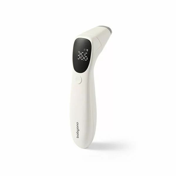Termometru non-contact cu infrarosu, BabyOno, Pentru frunte si ureche, LED, Vibratie la febra, Istoric 32 masuratori, 0 luni+, Alb