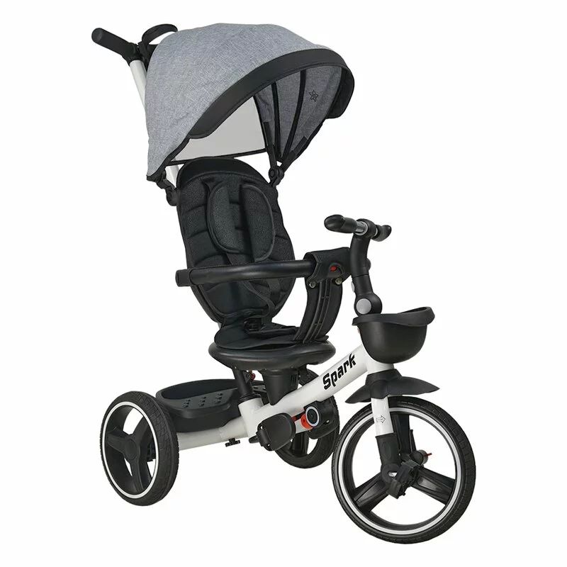 Tricicleta copii, Bebe Stars, Spark, Pliabila, Rotire 360 grade, Cu suport pahar, Pana la 25 kg, Conform cu EN711-1,2, 1,5-5 ani, Grey