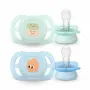 Set 2 suzete bebelusi, Philips Avent, Ultra Start, Ortodontice, Silicon moale, Usoare, Fara inel si fara BPA, Conceputa pentru gurite micute, 0-2 luni, Deco Verde/Albastru