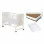 Set Patut din lemn bebe Qmini, Timmi Heart, 120x60 cm, Alb + Saltea patut bebe, Cocos Confort II, Cu husa detasabila, Antialergica, 120x60x10 cm + Protectie impermeabila, Pentru patuturi 120x60 cm, Alb - 1