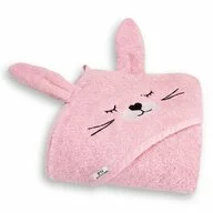 Prosop de baie, Bocioland, Cu gluga si urechi, 100% bumbac, 95x95 cm, Bunny, Pink