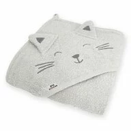 Prosop de baie, Bocioland, Cu gluga si urechi, 100% bumbac, 95x95 cm, Cat, Grey