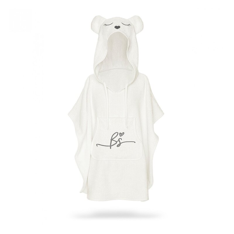 Babysteps - prosop din fibra de bambus cu gluga si buzunar pentru bebelusi si copii, poncho teddy, ecri, 73x58 cm