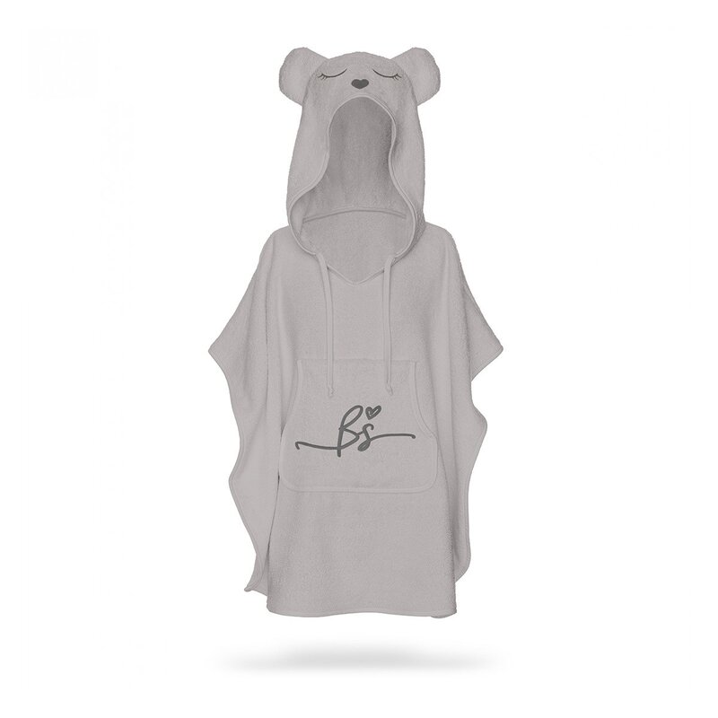 Babysteps - prosop din fibra de bambus cu gluga si buzunar pentru bebelusi si copii, poncho teddy, grey, 73x58 cm