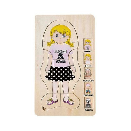 MamaMemo - Puzzle din lemn Corpul omenesc (fata) , Puzzle Copii , In straturi, piese 36