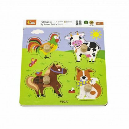 Viga - Puzzle din lemn Animale de la ferma , Puzzle Copii , Cu manere, piese 4