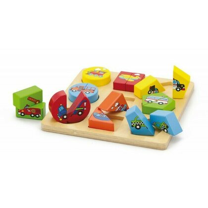 Viga - Puzzle din lemn Cuburi cu mijloace de transport , Puzzle Copii, piese 18