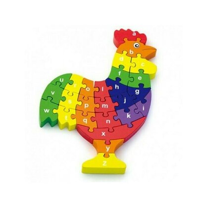 Viga - Puzzle din lemn Cocos colorat , Puzzle Copii , 3D, Cu litere mici si mari, piese 26