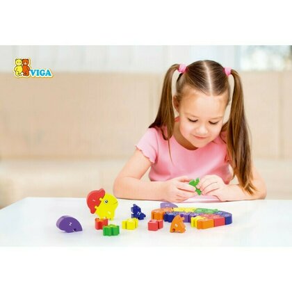 Viga - Puzzle din lemn Broscuta testoasa , Puzzle Copii , 3D, Cu litere si cifre, piese 26