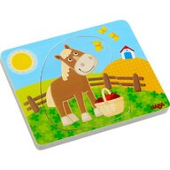 Haba - Puzzle din lemn Distractie la ferma , Puzzle Copii , In straturi, piese 10