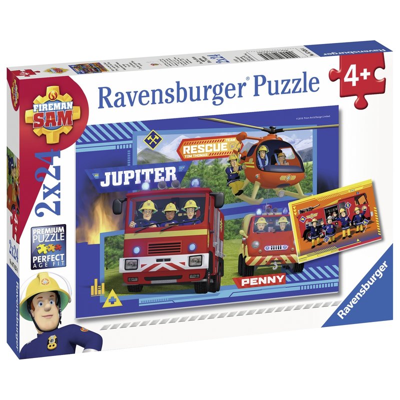 Ravensburger - Puzzle Echipa Pompier Sam, 2x24 piese
