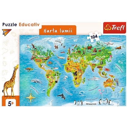 Trefl - Puzzle educativ Harta lumii , Puzzle Copii, piese 104
