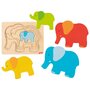 Goki - Puzzle din lemn Elefanti Incastru Puzzle Copii, piese5 - 1