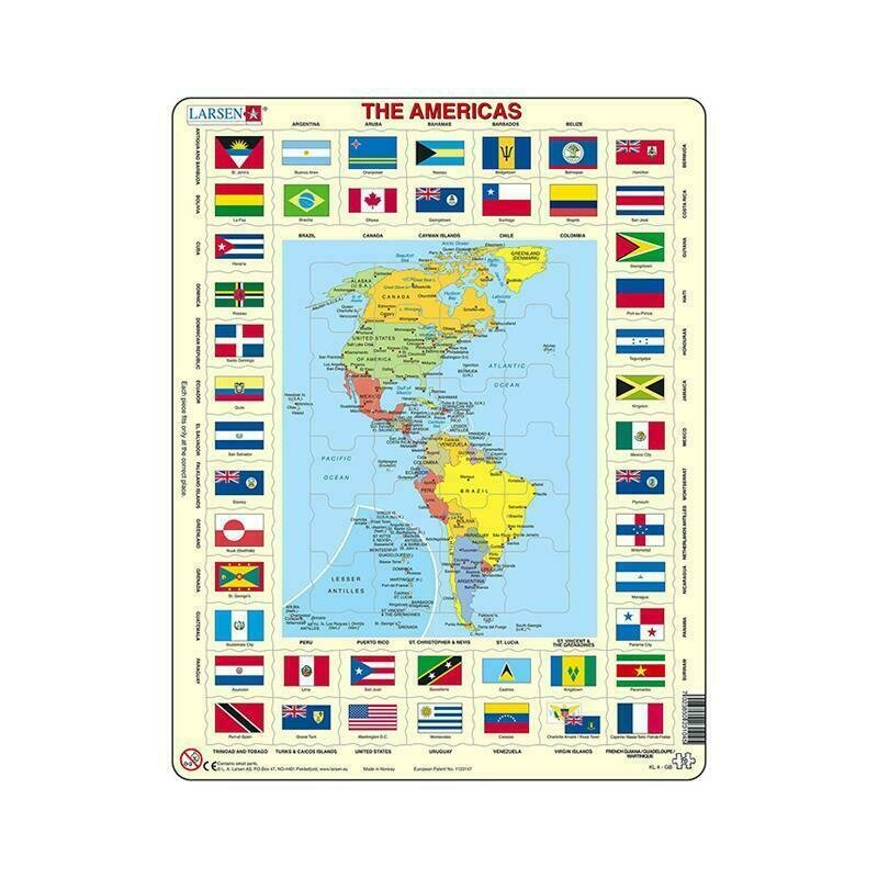 serial nord si sud 1985 online subtitrat Puzzle maxi America de Nord si America de Sud cu steaguri (limba engleza), orientare tip vedere, 70 de piese, Larsen