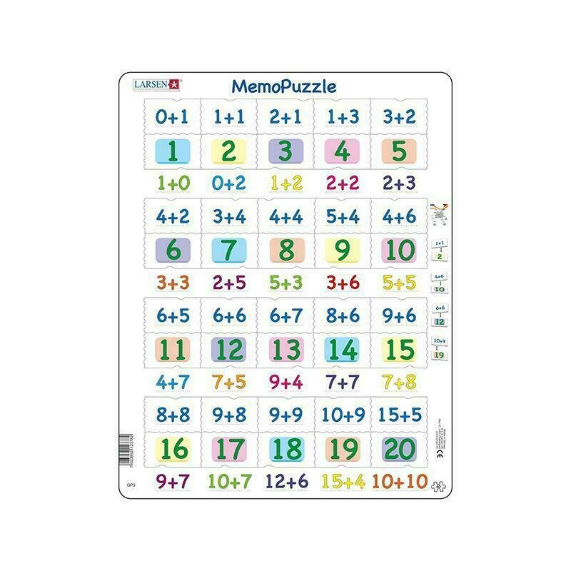 Larsen - Puzzle maxi Memo cu adunari cu numere intre 0 si 20 orientare tip portret 40 de piese