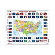 Larsen - Puzzle maxi Statele Unite ale Americii cu steaguri, orientare tip vedere, 70 de piese, 