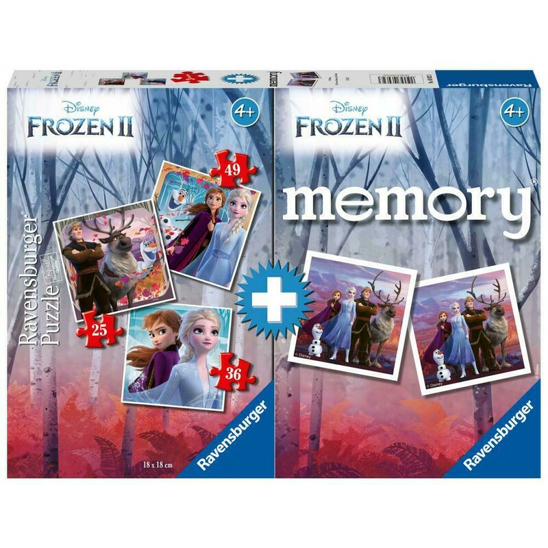 Ravensburger - Puzzle + Joc de memorie Frozen II, 25/36/49 piese