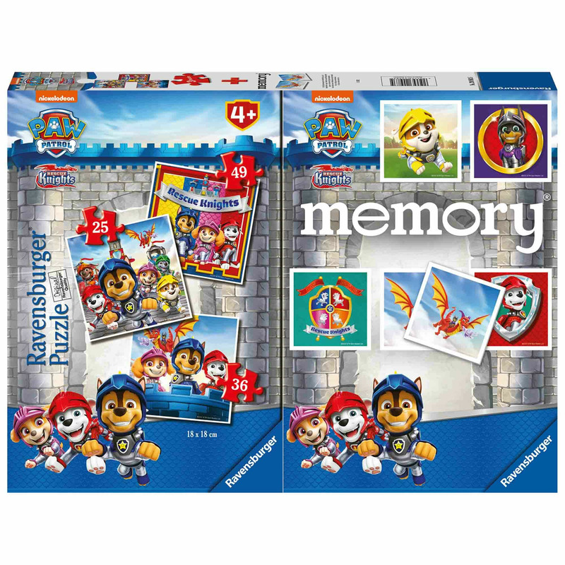 Puzzle + joc memory patrula catelusilor, 25/36/49 piese