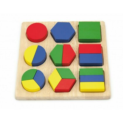 Viga - Puzzle din lemn Sortator cu forme geometrice si fractii , Puzzle Copii, piese 18