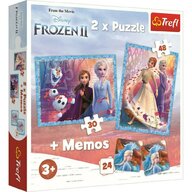 Trefl - Puzzle personaje Memo Frozen 2 Tinutul misterios , Puzzle Copii , 2 in 1, piese 78, Multicolor