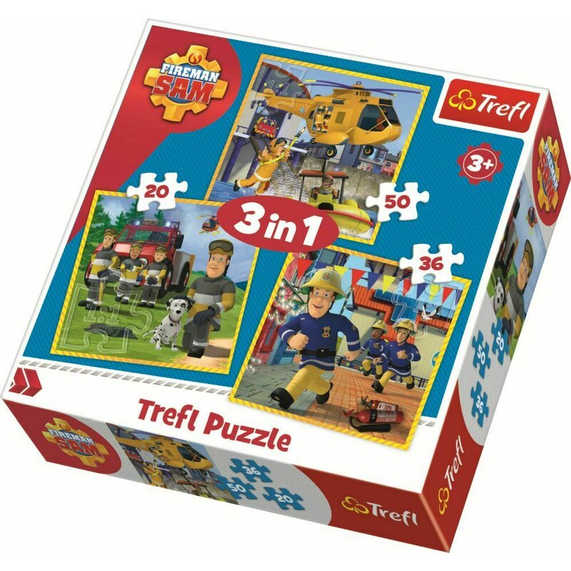 Trefl - Puzzle personaje Pompierul Sam , Puzzle Copii , 3 in 1, piese 106, Multicolor