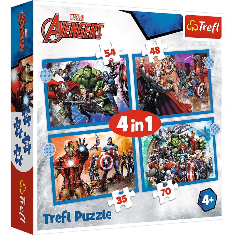 Trefl - PUZZLE TREFL 4IN1 AVENGERS - RAZBUNATORII CURAJOSI