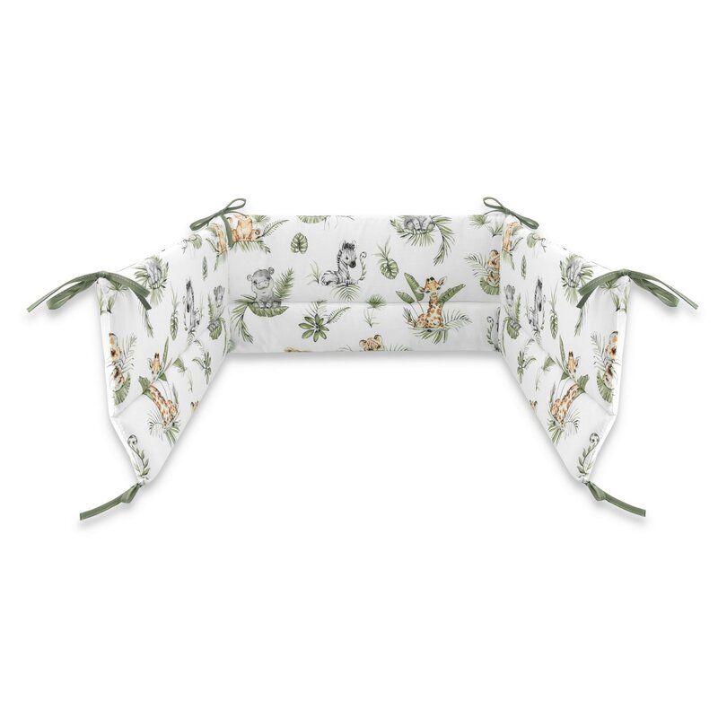Qmini - aparatoare pentru patut 120x60 cm, din bumbac certificat oeko tex standard 100, 180x30 cm, cu panglici, safari