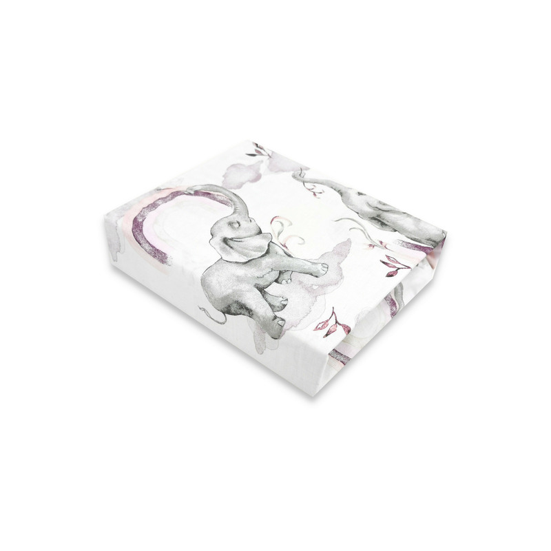 Qmini - cearceaf cu elastic pentru patut 120x60 cm, din bumbac certificat oeko tex standard 100, elephants on rainbow pink