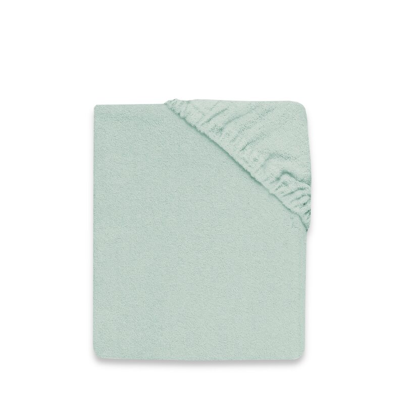 Qmini - Cearceaf cu elastic pentru patut leagan sau patut co-sleeper, Dimensiune 90x40 cm, Din bumbac terry, Material certificat Oeko Tex Standard 100, Cold Mint