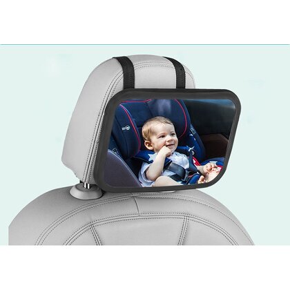 Qmini - Oglinda Rotire 360 grade, Pentru vizualizarea Bebelusilor, Cu instalare rapida, Universala, 29.5 x 18.5 cm, Negru