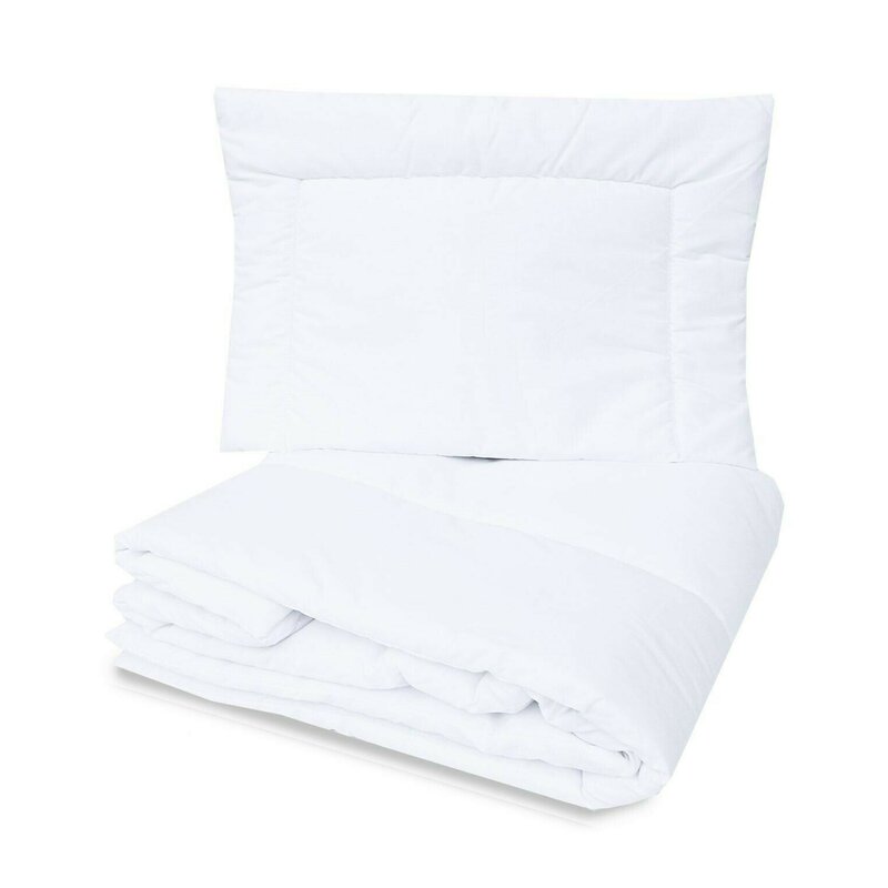 Qmini - Set pilota si perna pentru patut, Din bumbac certificat Oeko Tex Standard 100, Perna 40x60cm, Pilota 100x135cm, White