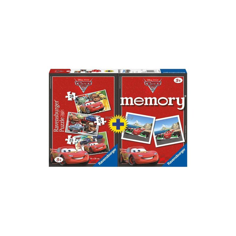 Ravensburger - Puzzle + Joc Memory Disney Cars, 3 buc in cutie 15/20/25 piese