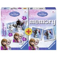 Puzzle si Joc Memory Frozen 3 Buc In Cutie 25/36/49 Piese