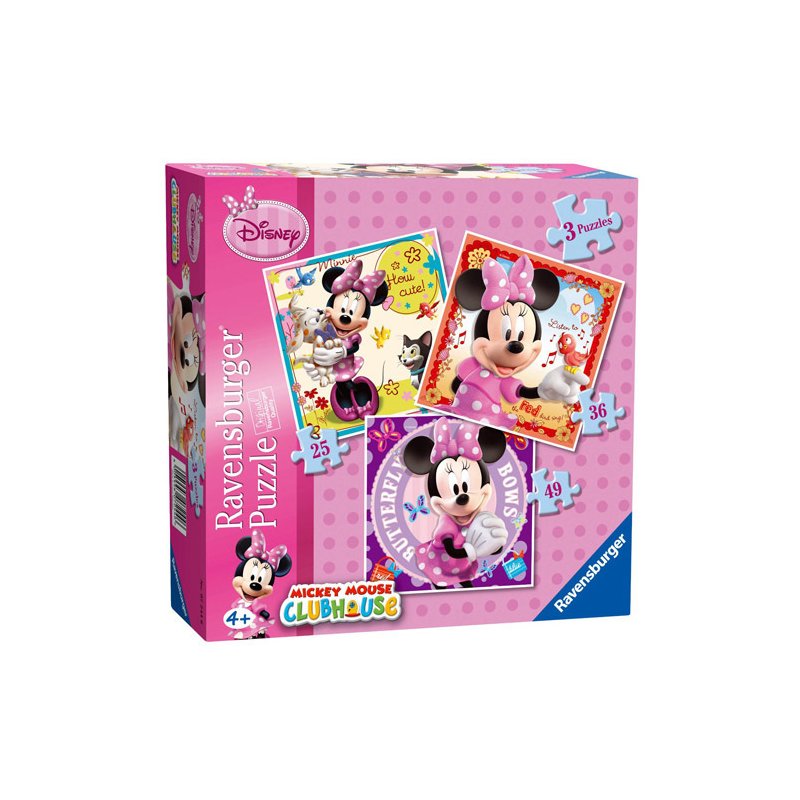 Ravensburger - Puzzle Minnie Mouse, 3 buc in cutie, 25/36/49 piese