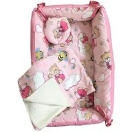 Deseda - Reductor Bebe Bed Nest cu paturica si pernuta antiplagiocefalie  Ursi cu albine pe roz
