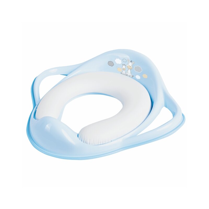 Maltex baby - reductor toaleta copii, antiderapant, colac integrat moale si manere, zebra light blue,