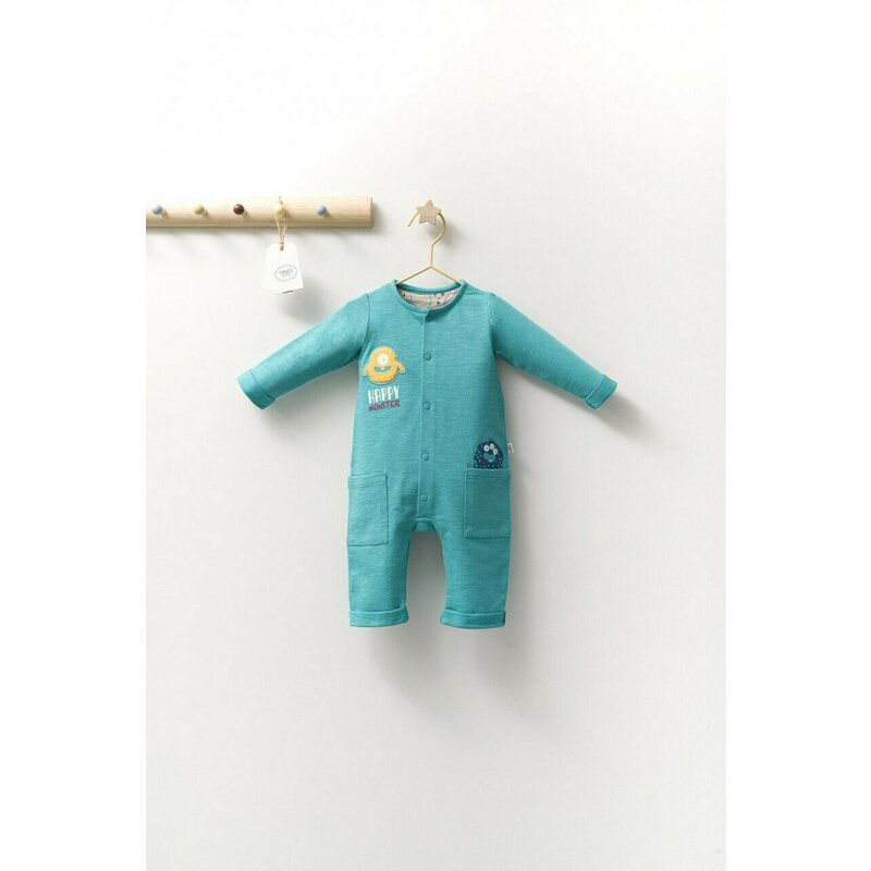 Tongs baby - Salopeta cu buzunare pentru bebelusi Monster, (Marime: 3-6 Luni, Culoare: Bleumarin)