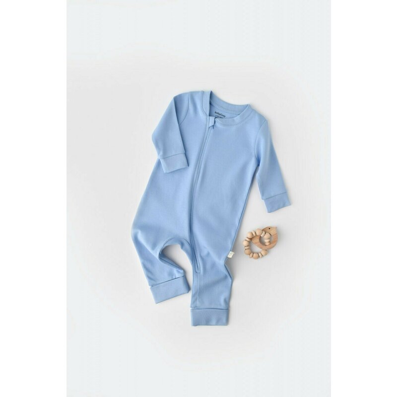 Babycosy - salopeta cu fermoar cu maneca lunga si panataloni lungi - 100%bumbac organic - bleu, (marime: 12-18 luni)