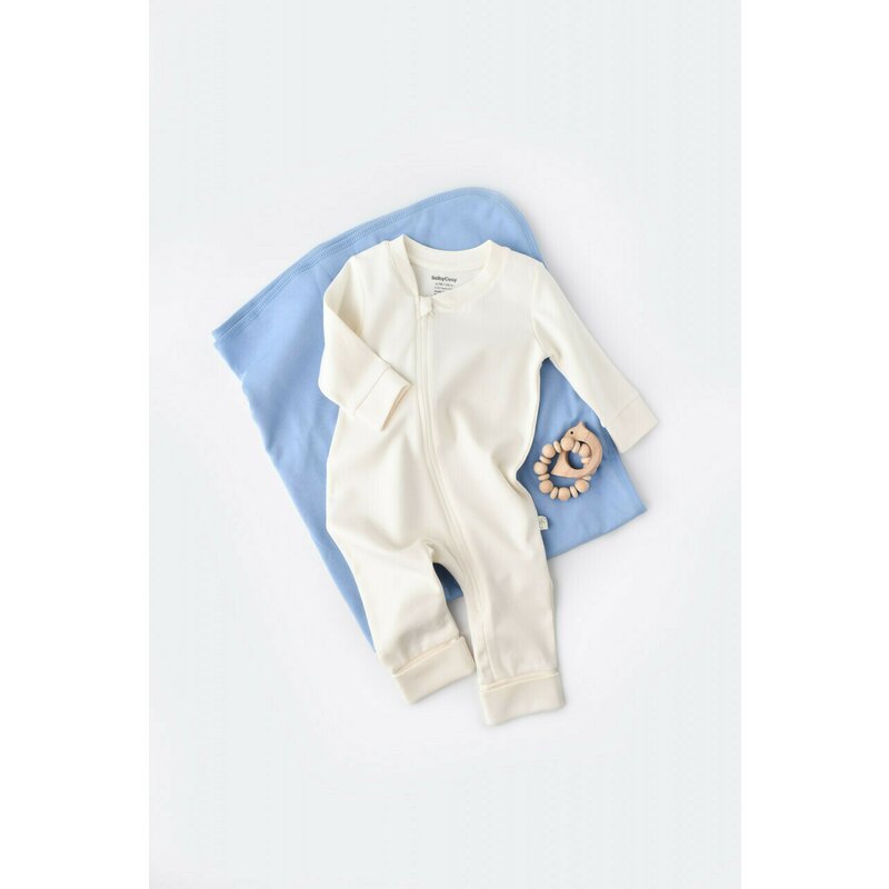 Babycosy - Salopeta cu fermoar cu maneca lunga si panataloni lungi - 100%bumbac organic - Ecru, Baby Cosy (Marime: 18-24 Luni)