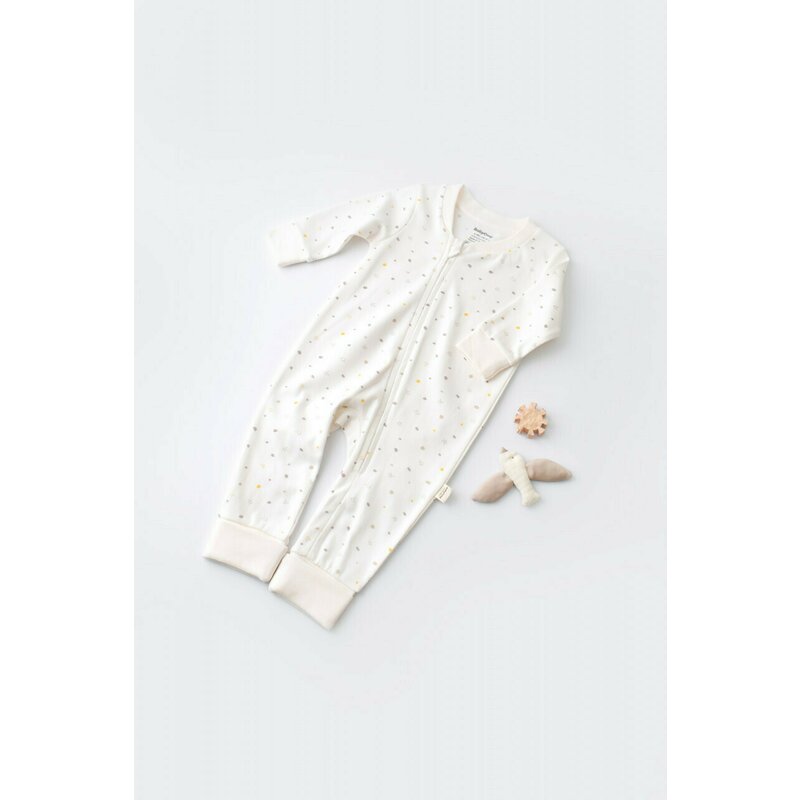 Babycosy - Salopeta cu fermoar cu maneca lunga si panataloni lungi - 100%bumbac organic - Ecru cu buline, Baby Cosy (Marime: 6-9 luni)