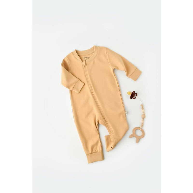 Babycosy - salopeta cu fermoar cu maneca lunga si panataloni lungi - 100%bumbac organic - mustar, baby cosy (marime: 9-12 luni)