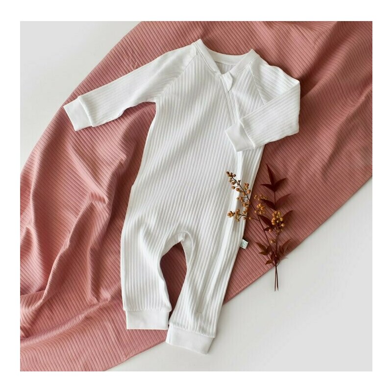 Babycosy - Salopeta cu fermoar cu maneca lunga si panataloni lungi din 95%bumbac organic si 5% elastan - Alb, Baby Cosy (Marime: 6-9 luni)
