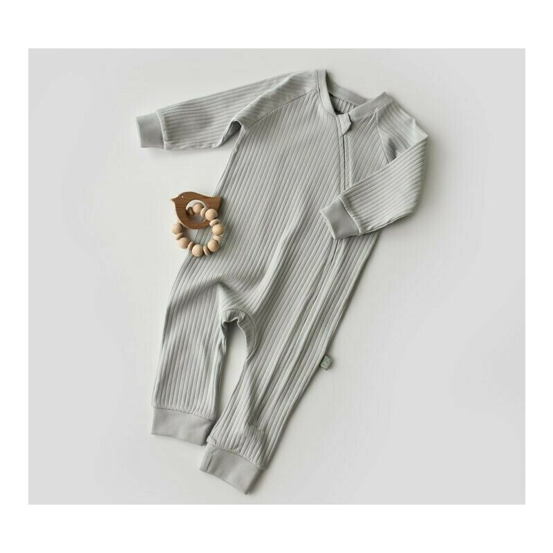 Babycosy - Salopeta cu fermoar cu maneca lunga si panataloni lungi din 95%bumbac organic si 5% elastan - Gri, Baby Cosy (Marime: 12-18 Luni)