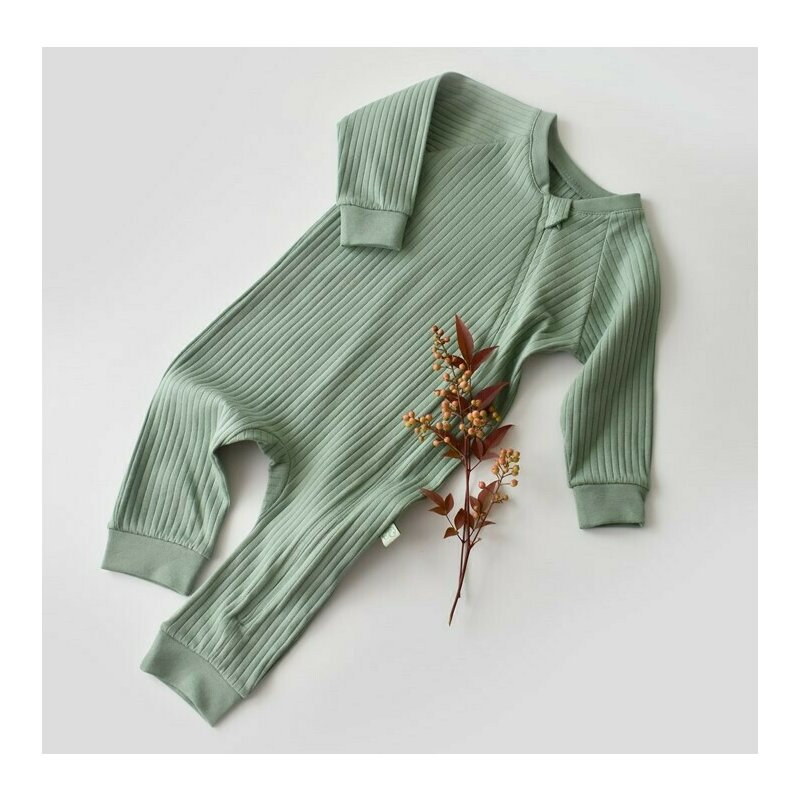 Babycosy - Salopeta cu fermoar cu maneca lunga si panataloni lungi din 95%bumbac organic si 5% elastan - Verde (Marime: 9-12 luni)