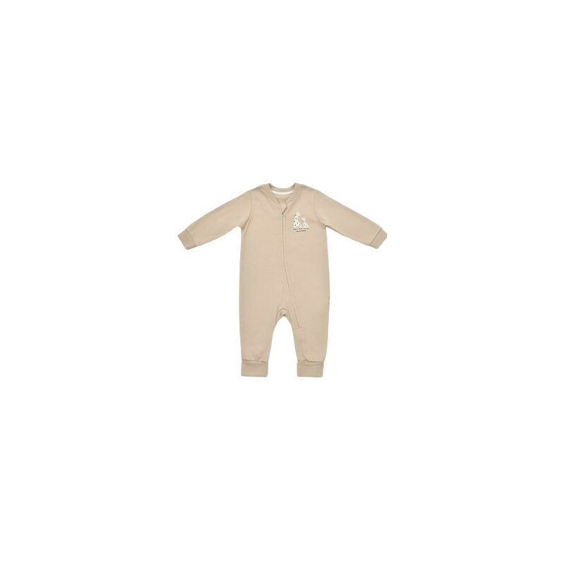 Salopeta cu fermoar Girafa, BabyCosy, 100% bumbac organic, Mink (Marime: 9-12 luni)