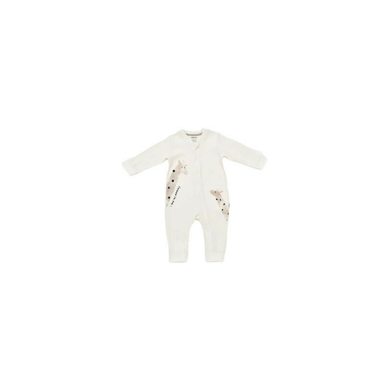 Salopeta cu fermoar girafe, babycosy, 100% bumbac organic, ecru (marime: 6-9 luni)