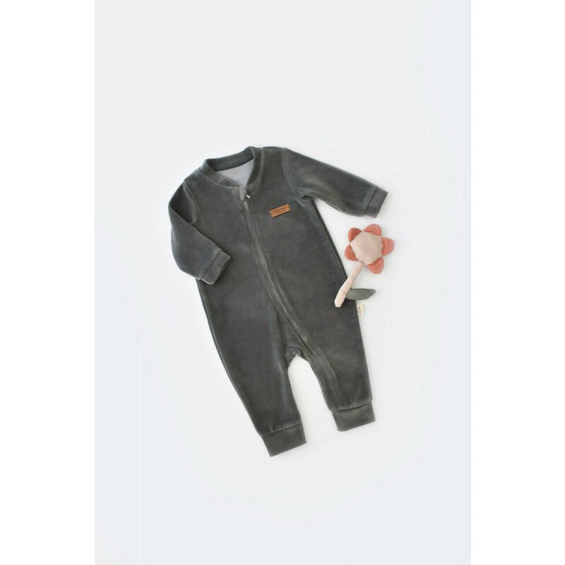 Babycosy - Salopeta cu maneca lunga si fermoar din 80%bumbac organic si 20% poliester - Antracit, Baby Cosy (Marime: 9-12 luni)