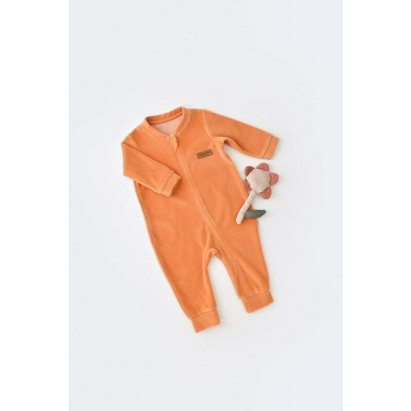 Babycosy - Salopeta cu maneca lunga si fermoar din 80%bumbac organic si 20% poliester - Portocaliu, Baby Cosy (Marime: 3-6 Luni)