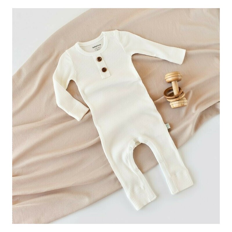 Babycosy - salopeta cu maneca lunga si panataloni lungi din bumbac organic si modal - ecru (marime: 12-18 luni)